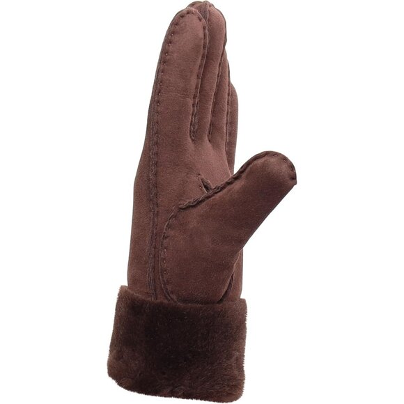 womens Burnt Cedar Turn Cuff Water Resistant Sheepskin Warmth And Comfort Gloves - Picture 2 of 5